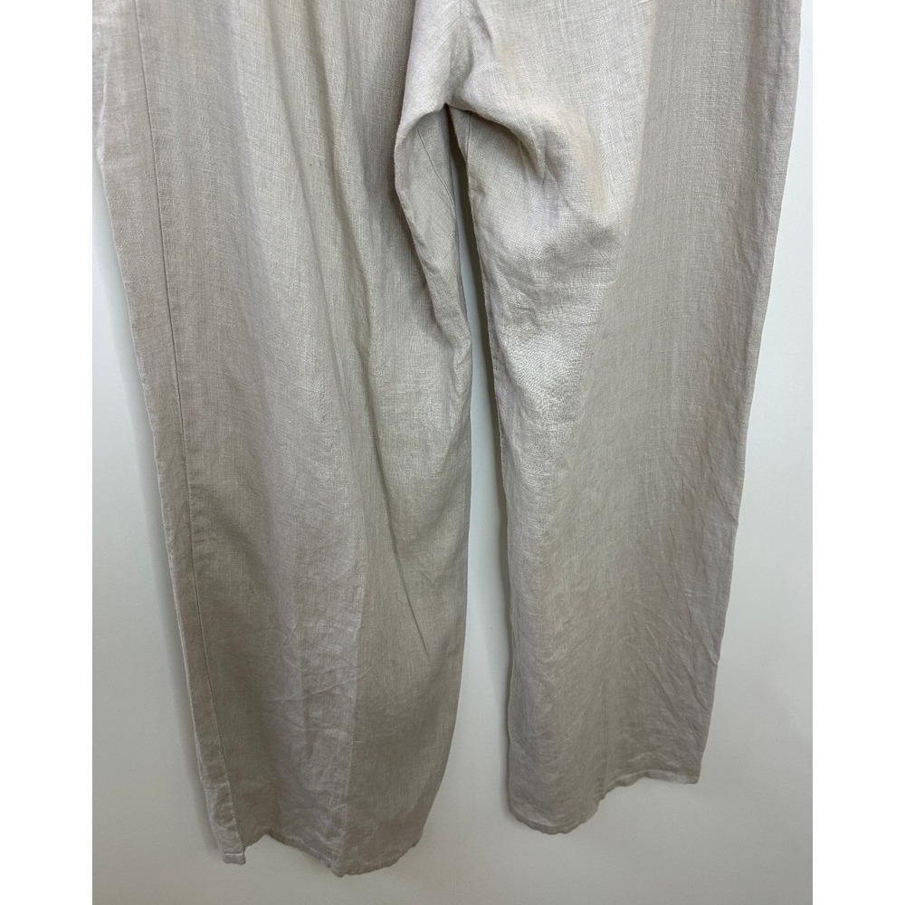 Flax 100% Linen Wide Leg Pants Medium - Large Taupe Tan Elastic Waist Lagonlook - Picture 13 of 15